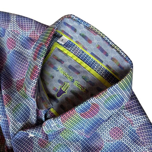 Visconti Black Multi Colored Bubble Mens Button Down Collared Dress Shirt Small - Picture 6 of 7